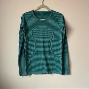 lululemon athletica Teal Striped Long Sleeve Top